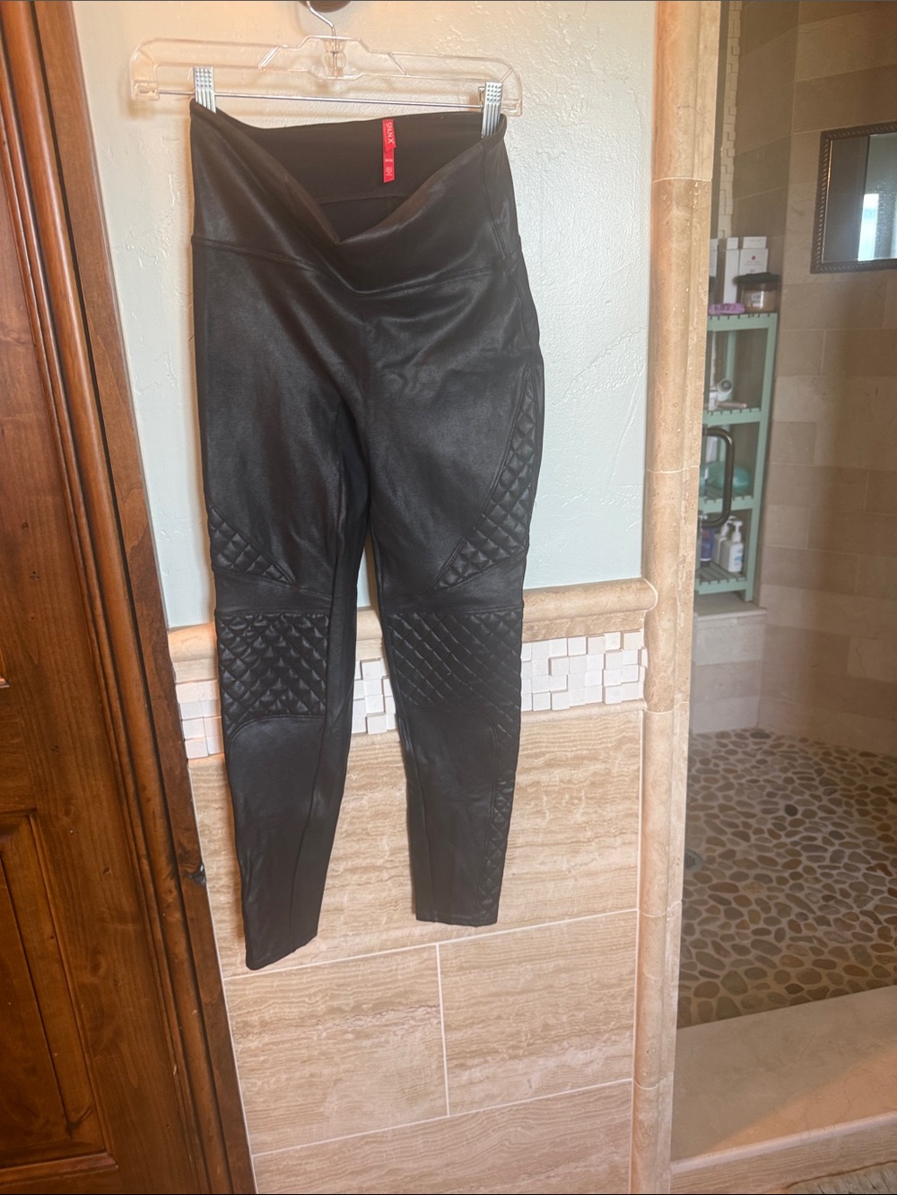 SPANX Black Quilted Moto Faux-Leather Leggings